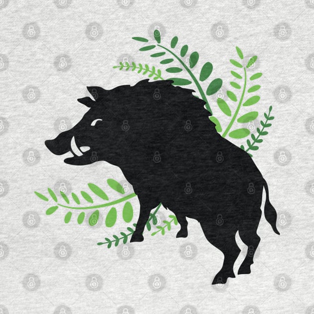 Wild Boar and Fern Design by NixieNoo